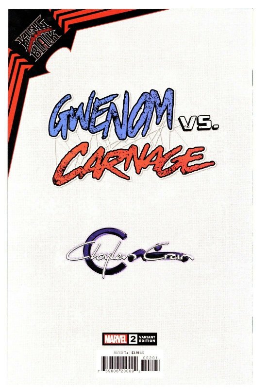 GWENOM VS CARNAGE #2 CLAYTON CRAIN INFINITY SIGNED VIRGIN VARIANT W/COA NM.