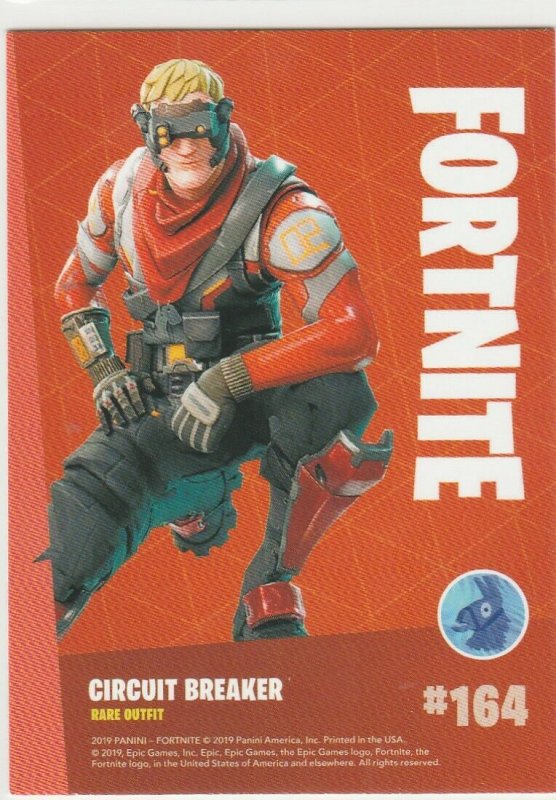 Fortnite Circuit Breaker 164 Rare Outfit Panini 2019 trading card series 1