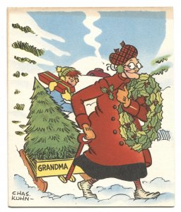 GRANDMA CHRISTMAS CARD-CHARLES KUHN ART-KING FEATRES SYNDICATE-1951-RARE