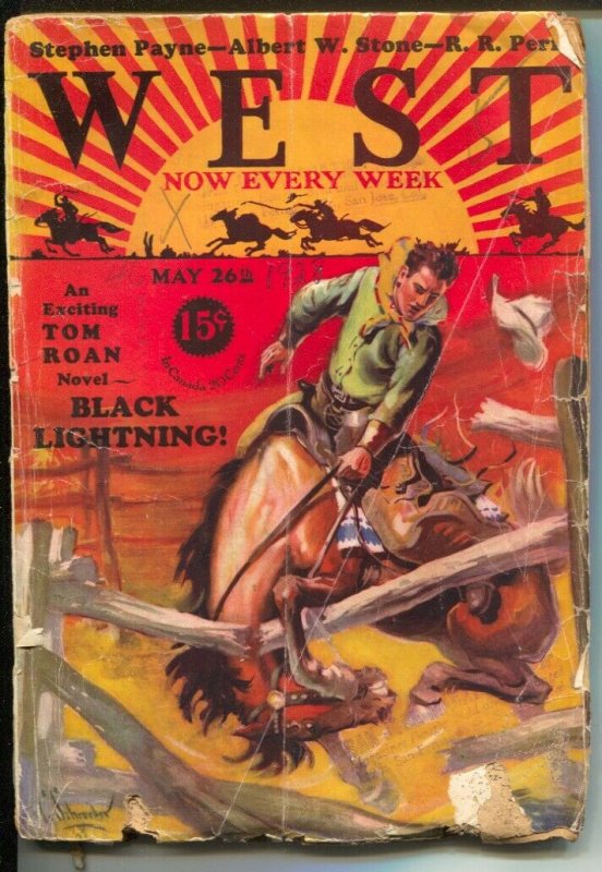 West 5/26/1928-Louis F Schroeder cover art-pulp thrills-Tom Roan-Stephen Payn...