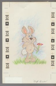 H IS FOR HAPPY Birthday Cartoon Bunny Rabbit 6.25x9.5 Greeting Card Art #B8483