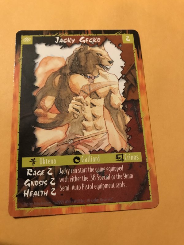 JACKY GECKO : RAGE Werewolf Unlimited Character Card; White Wolf TCG