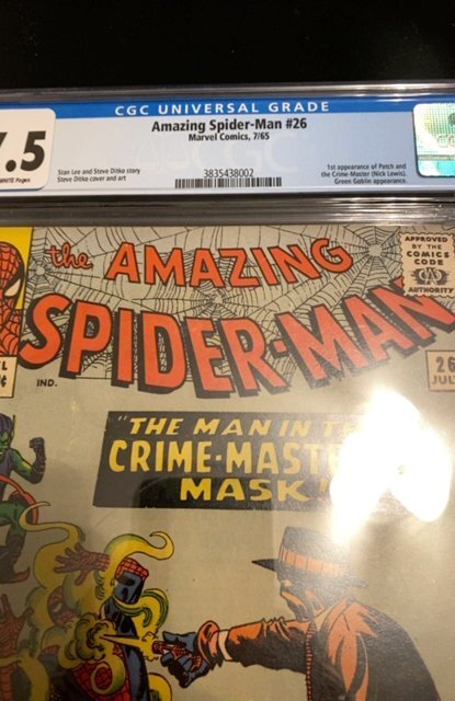 The Amazing Spider-Man #26 (1965) CGC 7.5 Key first patch/Crime Master unrestred
