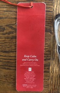 Keep calm and carry on-bookmark used-WW2 UK motto