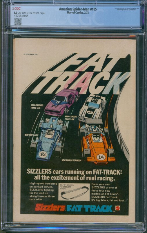 Amazing Spider-Man #105 Marvel Comics 1972 CGC 8.0 Spider Slayer