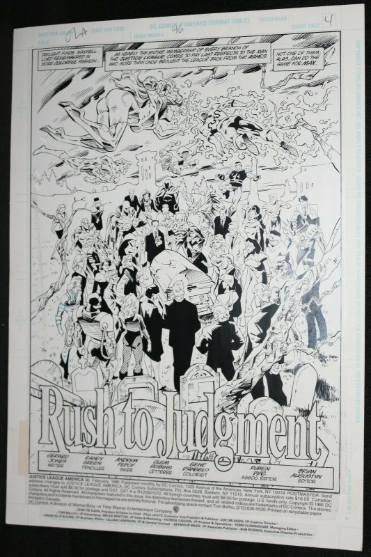 JLA #96 p.4 - Funeral Title Splash STAT of Randy Green & Andy Pepoy - 1995