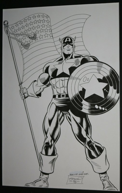 Captain America Full Figure Commission - 1996 Signed art by Steven Butler