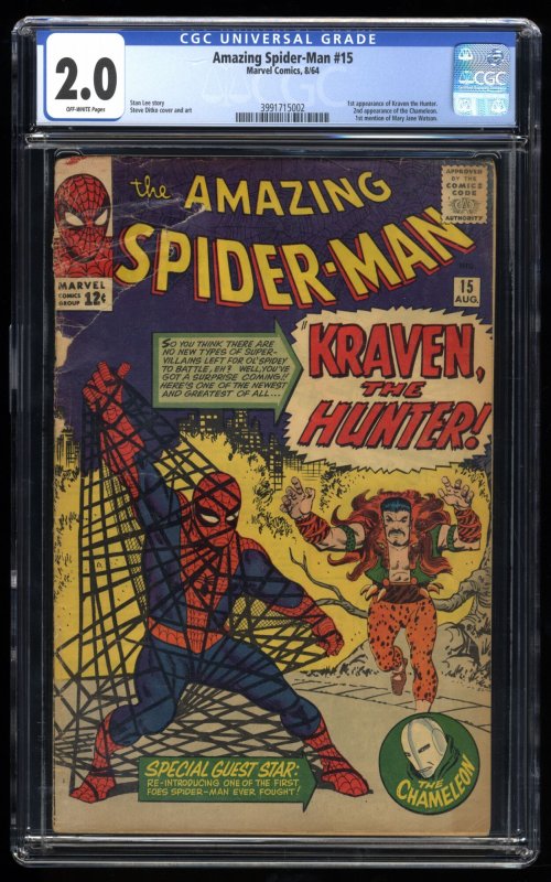 Amazing Spider-Man #15 CGC GD 2.0 Off White 1st Kraven the Hunter!