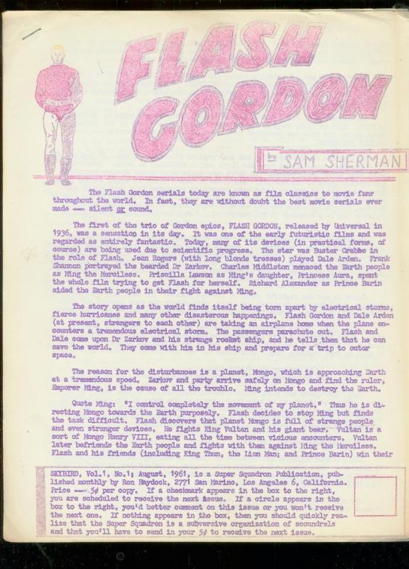 Skybird Fanzine #1 1961-Flash Gordon serials- Buster Crabbe-Ron Haydock