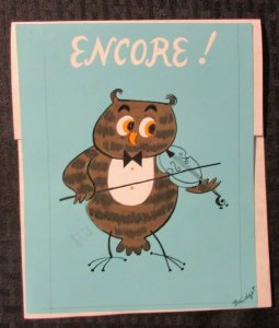 OWL PLAYING VIOLIN ENCORE! 6.5x8 #8835 Happy Birthday Greeting Card Art 
