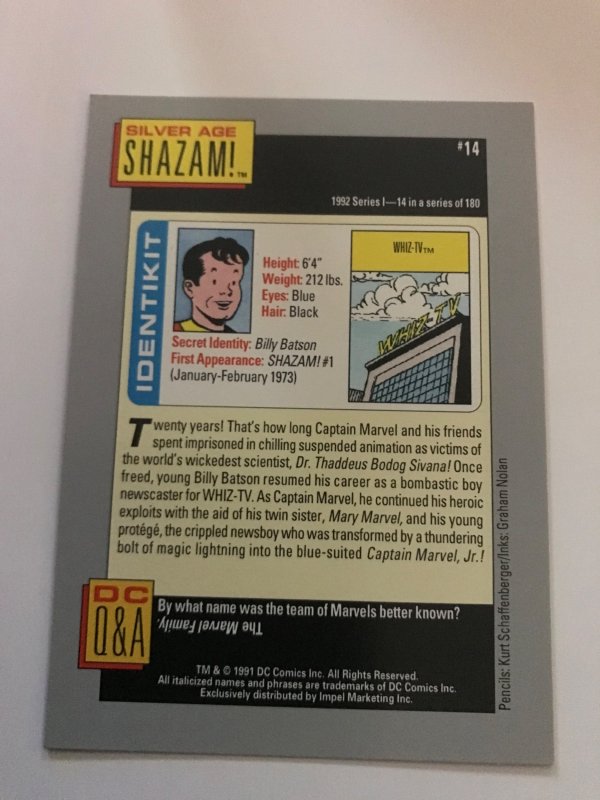 SA SHAZAM #14 card : 1992 DC Universe Series 1, NM/M, Impel,  Graham Nolan art