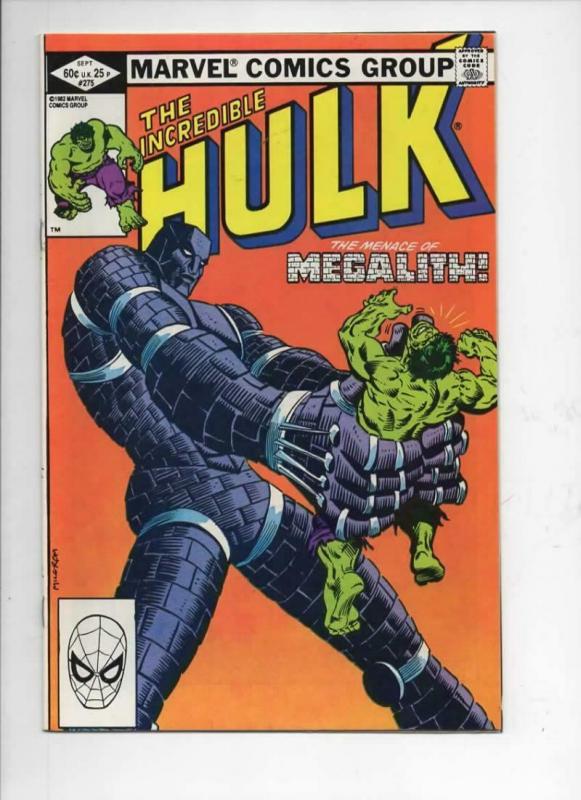 HULK #275, VF, Incredible, Bruce Banner, Megalith, 1968 1982, Marvel