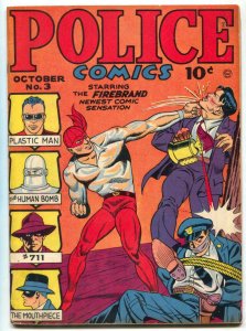 Police Comics #3 1941- FIREBRAND- Plastic Man- restored VF