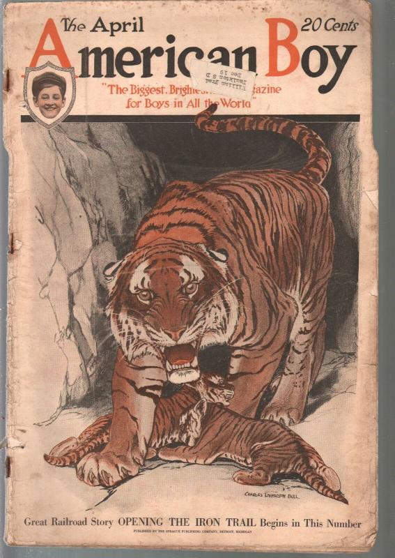 American Boy 4/1919-C L Bell tiger cover-adventure-pulp fiction-FR/G