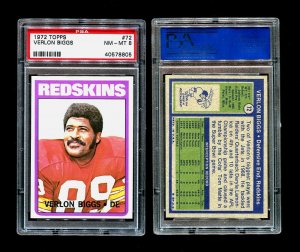 1972 Topps Football Verlon Biggs #72 PSA 8  REDSKINS