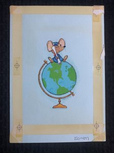 GRADUATION Cute Mouse Globe in Cap & Gown 7x10 Greeting Card Art #4197 w/ 8 Card