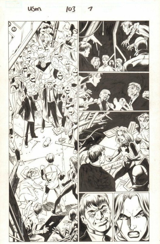 Ultimate Spider-Man #103 p.7 - F4, Nick Fury, Doc Ock - 2007 art by Mark Bagley