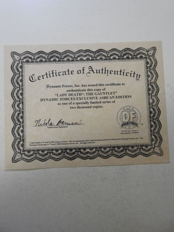 Lady Death: The Gauntlet Dynamic Forces Exclusive Ashcan Edition VF+ ! W/ COA!