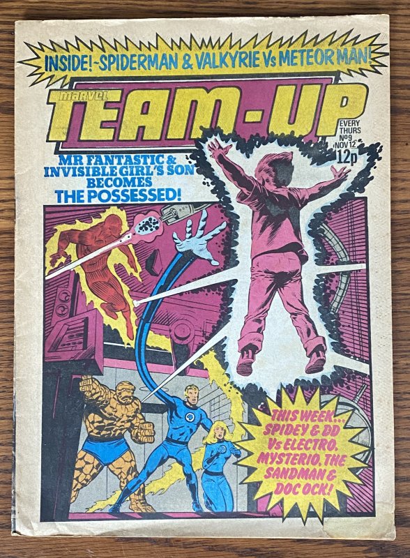 LOT OF 2 MARVEL TEAM-UP UK NEWSPAPER MAGAZINES #9 & 12 1980 DAREDEVIL England