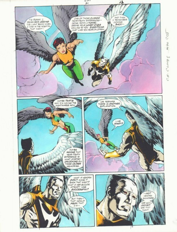 JSA #21 p.22 Color Guide Art - Hawkgirl and the Angel Zauriel - by John Kalisz