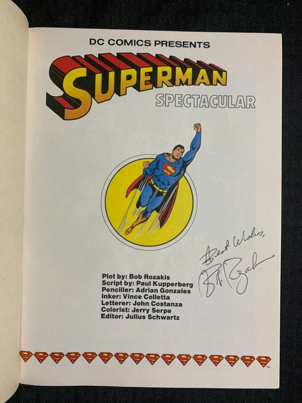 1982 SUPERMAN SPECTACULAR One-Shot FN+ 6.5 SIGNED by Bob Rozakis / DC Comics