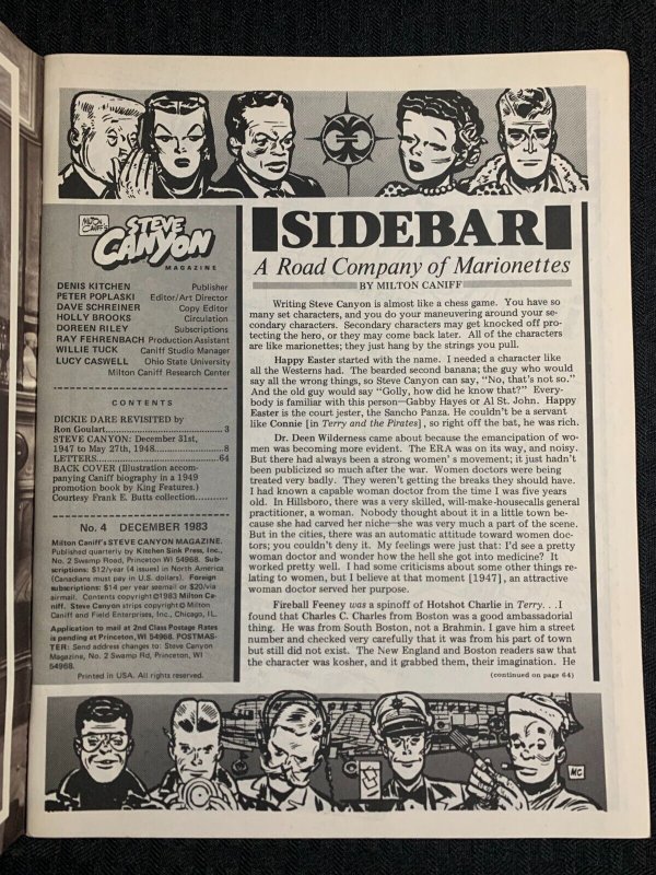 1983 STEVE CANYON Magazine #4 FVF 7.0 Milton Caniff / Kitchen Sink