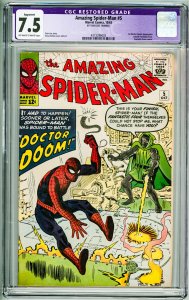 The Amazing Spider-Man #5 (1963) CGC Restored 7.5 bottom edge trimmed