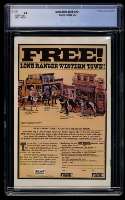 Incredible Hulk #271 CGC NM 9.4 White Pages 1st Rocket Raccoon!