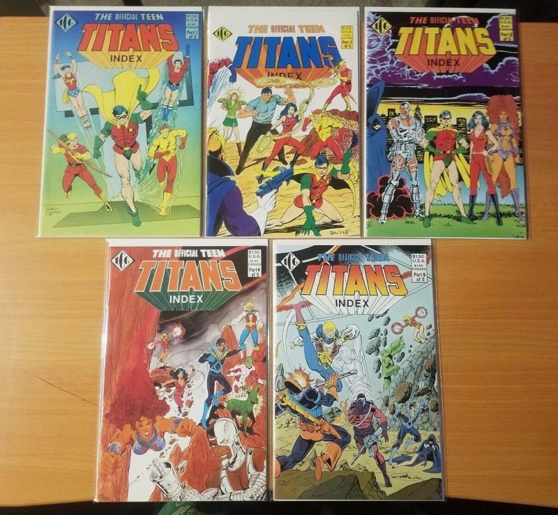 Official Teen Titans Index 1-5 Complete Set Run! ~ NEAR MINT NM ~ 1985 DC Comics