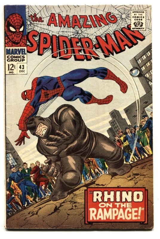 AMAZING SPIDER-MAN #43 RHINO COVER-marvel silver-age comic book FN-