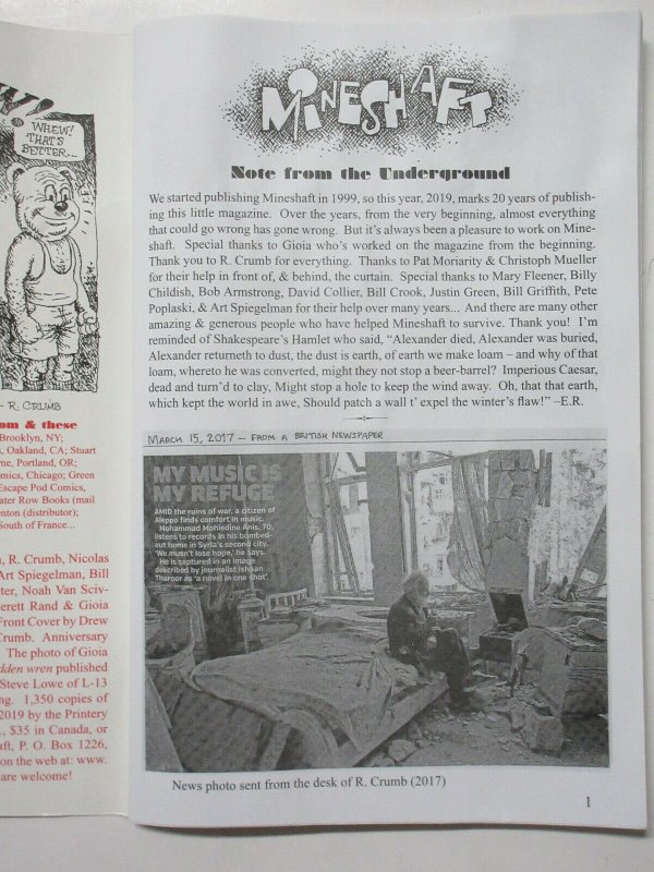 Mineshaft no. 37 Spring 2019 20th Anniversary Underground Comix Magazine r Crumb