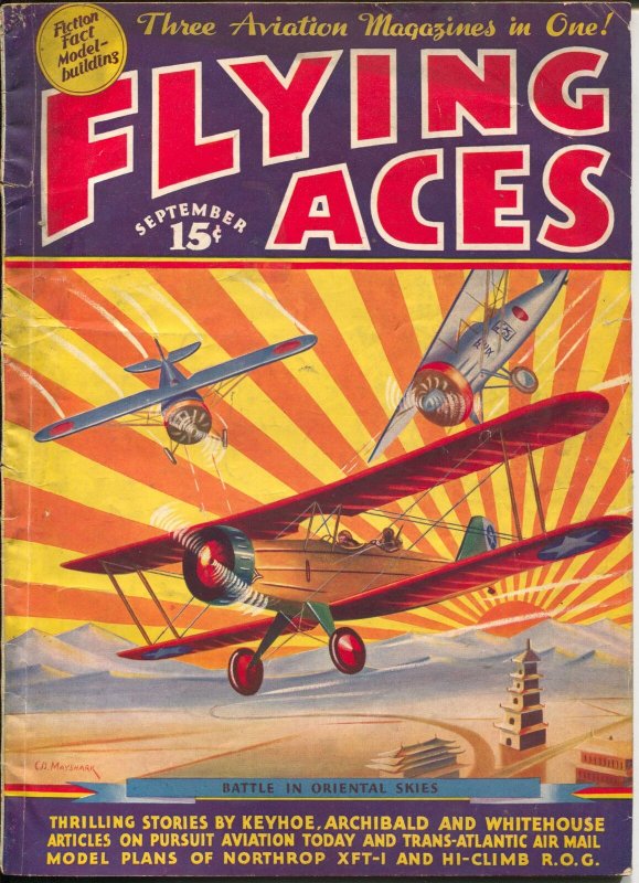 Flying Ace  9/1935-Philp Strange-hero pulp-Keyhoe-Mayshark-pulp thrills-VG