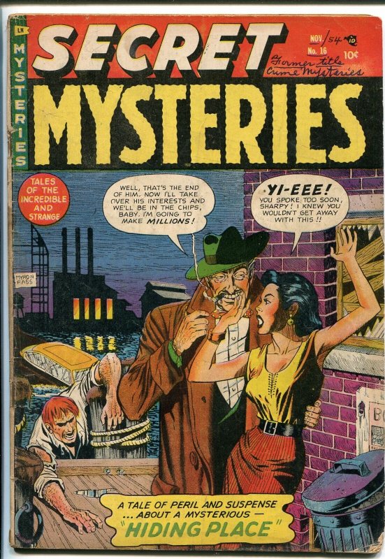 SECRET MYSTERIES #16 1954-PRE-CODE HORROR-1ST ISSUE-VIOLENCE-MYRON FASS-vg minus