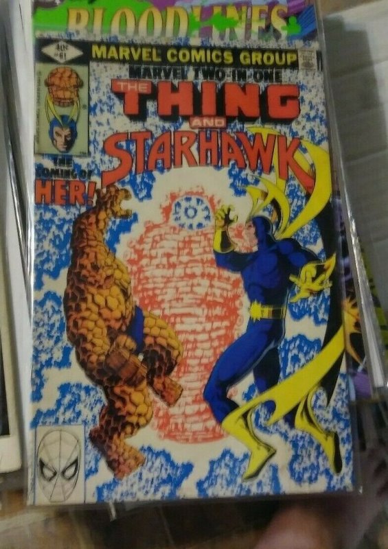 MARVEL TWO IN ONE # 61- the thing star hawk + key 1st her apperance  low grade