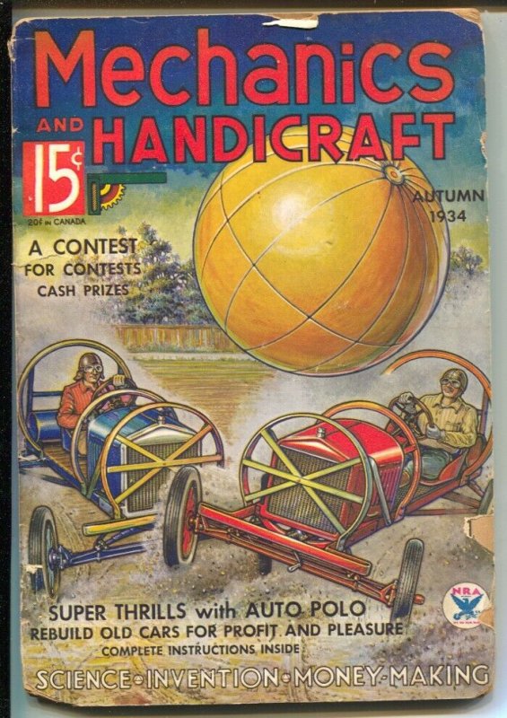 Mechanics and Handicraft Fall 1934-auto polo cover-early Nedor-Alex Schomburg...