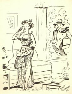 Sexy House Wife On Phone Gag 1958 Humorama/Timely art by Forney Mumford