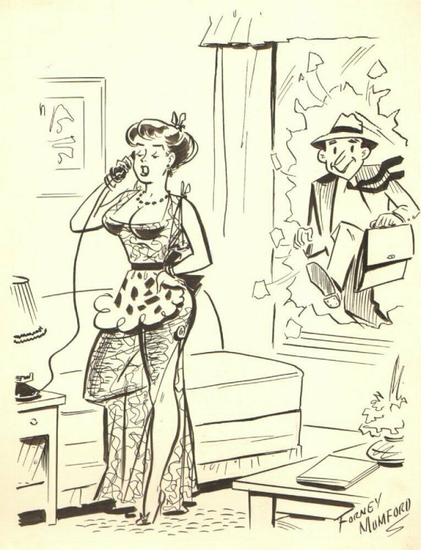 Sexy House Wife On Phone Gag 1958 Humorama/Timely art by Forney Mumford Comic Collectibles pic
