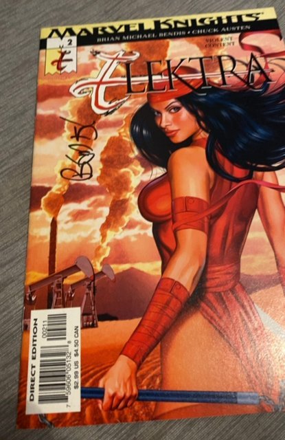 Elektra #2 Greg Horn Cover Newsstand (2001) signed by M. Bendis