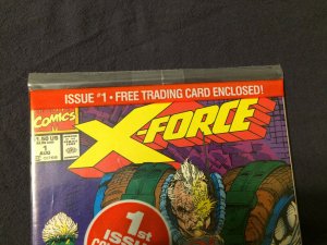 X-Force #1 Marvel Comics NM 1st Collector's Item In Pack. Trader's Card (1991)