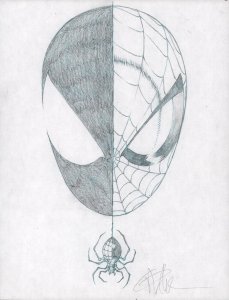 B&W Spider-Man Head With Spider - Signed Art By Angel Medina