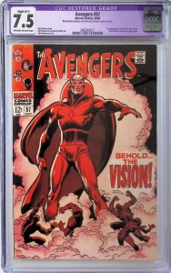 The Avengers #57 (1968) 1st appearance of the Vision! CGC Restored 7.5