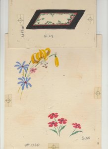 VARIOUS Pink Yellow & Blue Flower Borders 2pcs 7.5x9 Greeting Card Art LOT of 2 