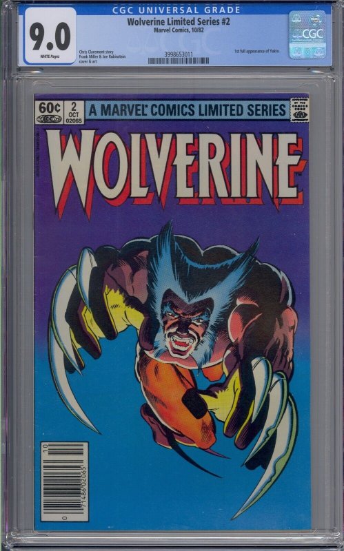 WOLVERINE LIMITED SERIES #2 CGC 9.0 1ST YUKIO WHITE PAGES NEWSSTAND 