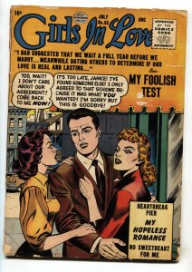 Girls In Love #55 1956-Quality-love triangle-Heartbreak Pier-lingerie-VG-