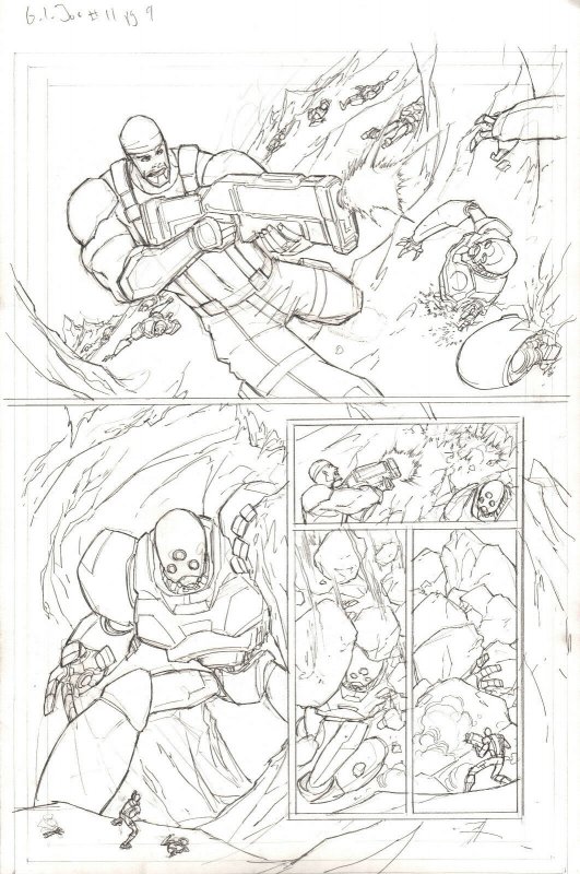 G.I. Joe #11 pg 9 ORIGINAL Pencil Art ROADBLOCK v ROBOTS Kurth IDW 