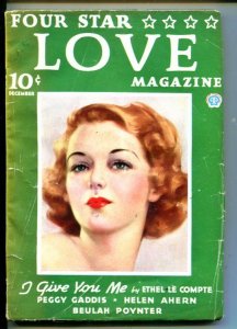 FOUR STAR LOVE #1-12/1936-PEGGY GADDIS-BEULAH POYNTER-HELEN AHERN-RARE-vg+