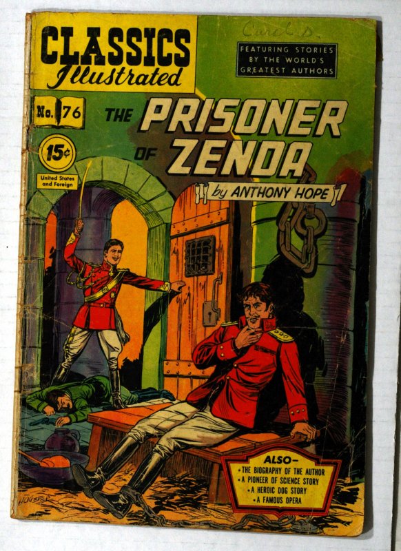 Classics Illustrated #76 (111) GD 2.0 The Prisoner of Zenda by Anthony Hope