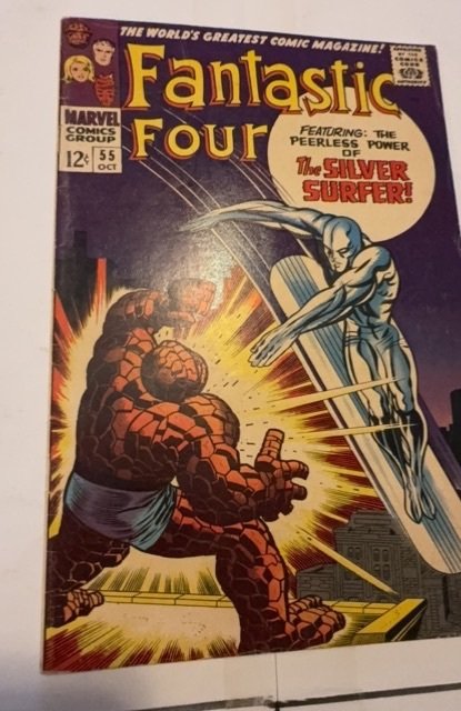 Fantastic Four #55 (1966) thing vs surfer -Kirby - light foxxing/Staing