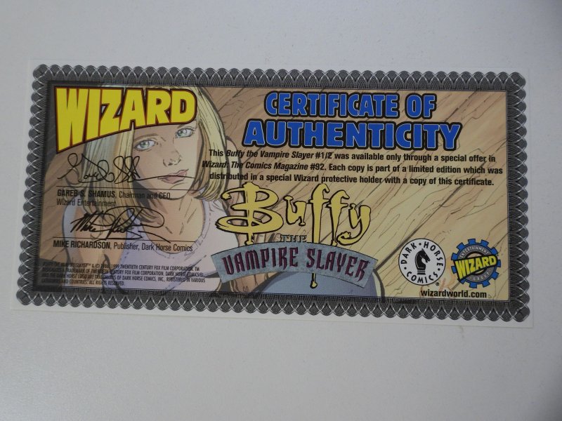 Buffy, The Vampire Slayer #1/2 Wizard Exclusive W/COA VF+ Condition