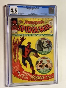 Amazing Spider-man 8 Cgc 4.5 Ow/w Pages Marvel Silver Age 
